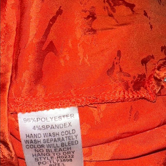 UMGEE Orange Ruffle Sleeve Blouse size large horse equestrian print embossed - Picture 8 of 9